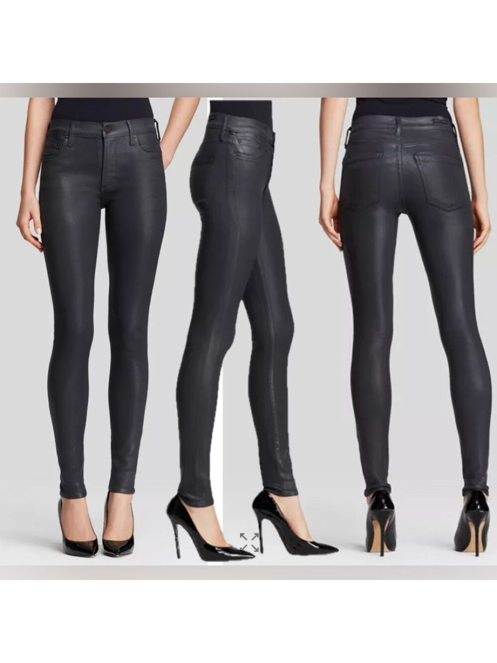 Citizens of Humanity Rocket Slick High Rise Skinny Jeans black wax coated Sz 29